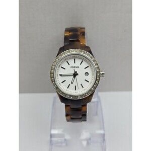 Fossil Stella Mini Womens Brown Tortoise Crystal Bezel Quartz Watch New Battery